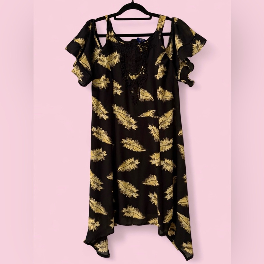 Disney Beauty and the Beast Feather Print Chiffon Dress Lined Size L - Picture 2 of 6